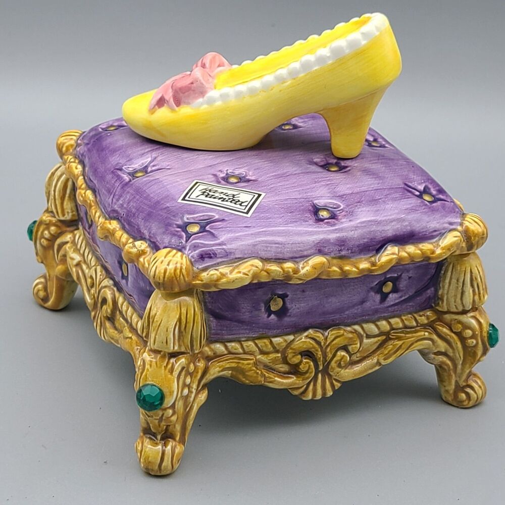 Fitz & Floyd Cinderella GOLDEN SLIPPER covered Trinket ceramic vintage 1995 new